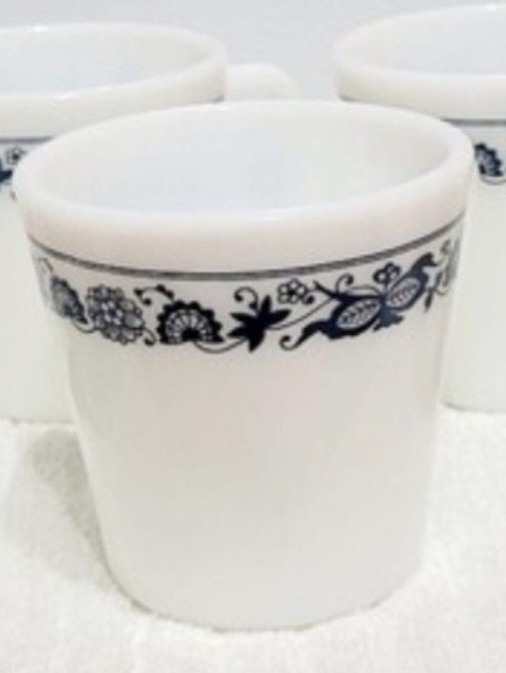 Pyrex Old Town Blue Coffee Mugs Set of 6 Vintage Corning Milk Glass